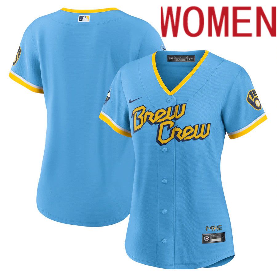 Custom Women Milwaukee Brewers Blank Nike Powder Blue 2022 City Connect Replica Team MLB Jersey